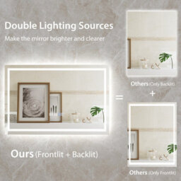 Costway 60 X 40 Cm Led Bathroom Mirror Wall Mounted Rectangle Mirror With 3-Color Dimmable Lights - thumbnail 4