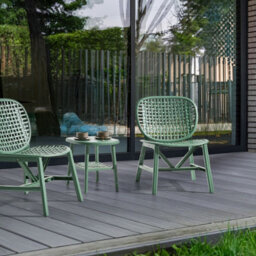 Wyld And Coco Gardenlux Bar Green Bistro Set With Table And Low Chairs - Compact 3-Piece Outdoor Dining Set - thumbnail 2