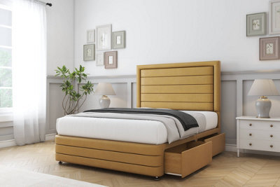 "Comfort Anna Mustard Plush Divan Bed Base 2 Drawers Left Side - 54"" Floor Standing  & 12"" Footboard 5' King" - image 1