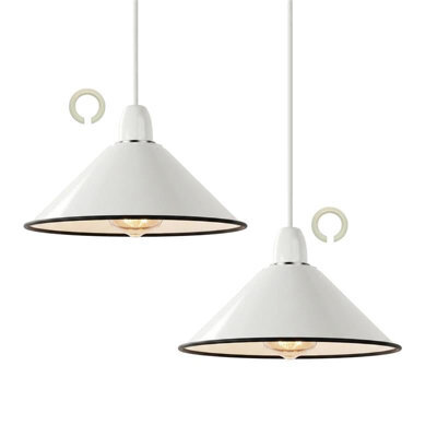 2 Pack Metal Cone Pendant Lamp Shade 22Cm White E27 Ceiling Light For Kitchen Island Hallway Bedroom Living Room - image 1