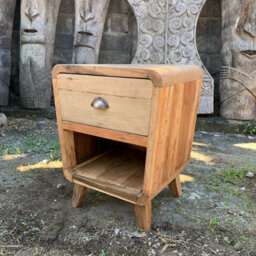 Serenityy Round Bedside Table With 1 Drawer And Shelf - Upcycled Teak, Hand-Made In Bali