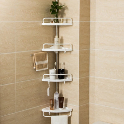 White Plastic 4 Tier Telescopic Shower Corner Storage Shelf - image 1
