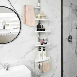 White Plastic 4 Tier Telescopic Shower Corner Storage Shelf - thumbnail 4