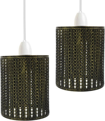2 Pack Brushed Brass Metal Bulb Guard Drum Shaped Lamp Shades For Ceiling Pendant Lights Indoor Easy Fit Wire Cages (2 Pack)