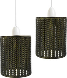 2 Pack Brushed Brass Metal Bulb Guard Drum Shaped Lamp Shades For Ceiling Pendant Lights Indoor Easy Fit Wire Cages (2 Pack)