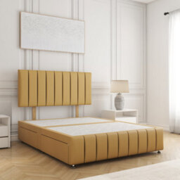 Bsspoke Sierra Divan Bed Mustard Plush Velvet 24Inch Headboard & Footboard 2Drawers Same Side & No Mattress 3Ft 4Ft 4Ft6 5Ft 6Ft - thumbnail 1