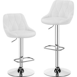Yaheetech Set Of 2 Faux Leather Swivel Bar Stools With Backrest And Footrest White - thumbnail 2