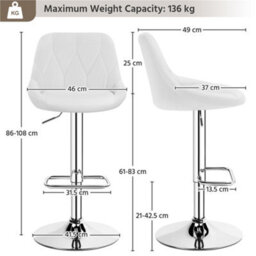 Yaheetech Set Of 2 Faux Leather Swivel Bar Stools With Backrest And Footrest White - thumbnail 3