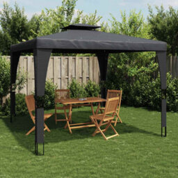 Walplus Gazebo With Double Roof Anthracite 3.98X2.98 M Steel - thumbnail 1