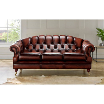 Chesterfield 3 Seater Sofa Settee Antique Rust Leather In Victoria Style - image 1