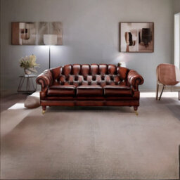 Chesterfield 3 Seater Sofa Settee Antique Rust Leather In Victoria Style - thumbnail 2