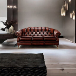 Chesterfield 3 Seater Sofa Settee Antique Rust Leather In Victoria Style - thumbnail 3