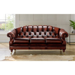 Chesterfield 3 Seater Sofa Settee Antique Rust Leather In Victoria Style - thumbnail 1