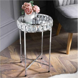 Spot On Dealz Silver Crystal Mirrored Coffee Tables Round Bedside Table Removable Glass Top Tray Table Chrome Metal