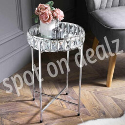 Spot On Dealz Silver Crystal Mirrored Coffee Tables Round Bedside Table Removable Glass Top Tray Table Chrome Metal - thumbnail 3