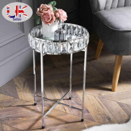 Spot On Dealz Silver Crystal Mirrored Coffee Tables Round Bedside Table Removable Glass Top Tray Table Chrome Metal - thumbnail 4