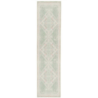 Loomed Distressed Cream Green Persian Style Washable Non Slip Runner Rug 60X240Cm - image 1