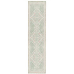 Loomed Distressed Cream Green Persian Style Washable Non Slip Runner Rug 60X240Cm - thumbnail 1
