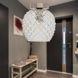 First Choice Lighting Set Of 2 Baine - Textured Glass Satin Nickel Ceiling Light Fittings - thumbnail 4