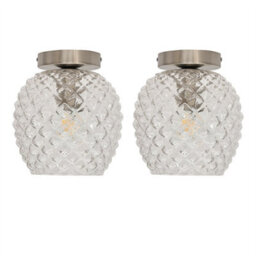 First Choice Lighting Set Of 2 Baine - Textured Glass Satin Nickel Ceiling Light Fittings - thumbnail 1