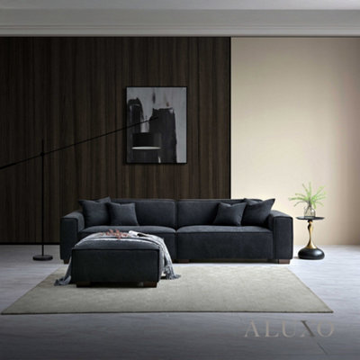 Aluxo Dakota Boucle Modern 4 Seater Sofa Set Midnight Black Medium Duck Feather - image 1