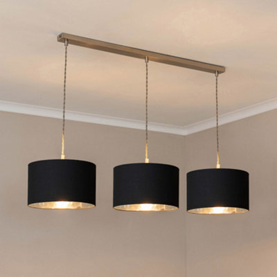 Valuelights Reni Black & Chrome Drum Shade 3 Drop Bar Chrome Diner Ceiling Light And Bulbs - image 1