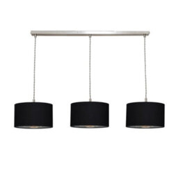 Valuelights Reni Black & Chrome Drum Shade 3 Drop Bar Chrome Diner Ceiling Light And Bulbs - thumbnail 2