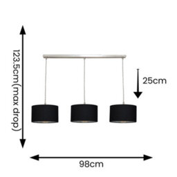 Valuelights Reni Black & Chrome Drum Shade 3 Drop Bar Chrome Diner Ceiling Light And Bulbs - thumbnail 4
