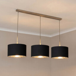 Valuelights Reni Black & Chrome Drum Shade 3 Drop Bar Chrome Diner Ceiling Light And Bulbs - thumbnail 1