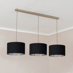 Valuelights Reni Black & Chrome Drum Shade 3 Drop Bar Chrome Diner Ceiling Light And Bulbs - thumbnail 3