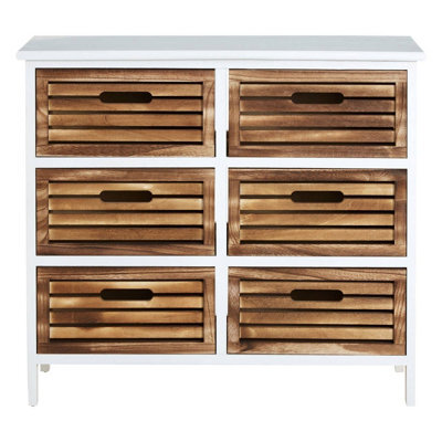 Orsina White And Natural 6 Drawer Chest, Contemporary Drawer Chest, 6 Drawers Unit, White 6 Drawer Chest Dresser - image 1