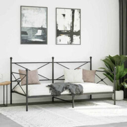 Berkfield Day Bed Without Mattress Black 100X200 Cm Steel - thumbnail 3