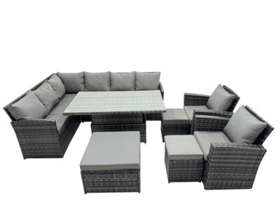 Fimous 11 Seat Poly Rattan Outdoor Patio Height Adjustable Rising Lifting Table Corner Sofa Set With 4 Stool 2 Chairs For Garden - image 1