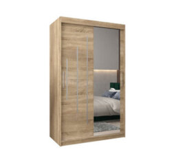 Arte Stylish Oak Sonoma York Ii Sliding Door Wardrobe W1200mm H2000mm D620mm Mirrored Contemporary Storage Solution - thumbnail 1