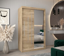 Arte Stylish Oak Sonoma York Ii Sliding Door Wardrobe W1200mm H2000mm D620mm Mirrored Contemporary Storage Solution - thumbnail 2