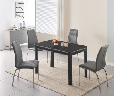Furnizone UK Milano 4-Seater Black Glass Dining Table And 4 Modalux Grey Faux Leather Chairs - image 1