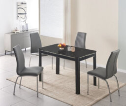 Furnizone UK Milano 4-Seater Black Glass Dining Table And 4 Modalux Grey Faux Leather Chairs - thumbnail 1