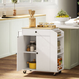 Wyld Haus Semi-Wood White Rolling Kitchen Island With Drawer, 3-Tier Spice Rack And Towel Rail - thumbnail 3