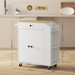 Wyld Haus Semi-Wood White Rolling Kitchen Island With Drawer, 3-Tier Spice Rack And Towel Rail - thumbnail 4