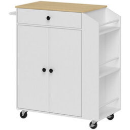 Wyld Haus Semi-Wood White Rolling Kitchen Island With Drawer, 3-Tier Spice Rack And Towel Rail - thumbnail 2
