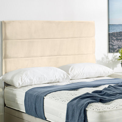 "Urban Textures - Siera Plush Velvet Upholstered Horizontal Lined Divan Bed Headboard 26"" - Cream" - image 1