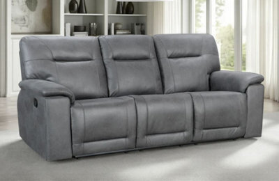 3 Seater Manual Recliner Sofa In Grey Faux Leather - image 1