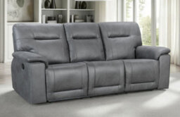 3 Seater Manual Recliner Sofa In Grey Faux Leather
