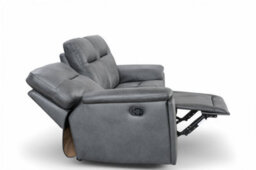 3 Seater Manual Recliner Sofa In Grey Faux Leather - thumbnail 3