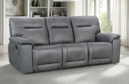 3 Seater Manual Recliner Sofa In Grey Faux Leather - thumbnail 2