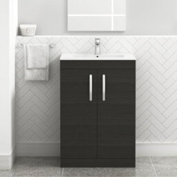 Royal Bathrooms Turin Hale Black 600mm Floor Standing Vanity Unit 2 Door With Minimalist Basin Sink - thumbnail 1