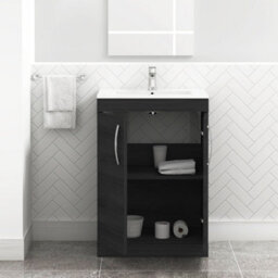 Royal Bathrooms Turin Hale Black 600mm Floor Standing Vanity Unit 2 Door With Minimalist Basin Sink - thumbnail 5