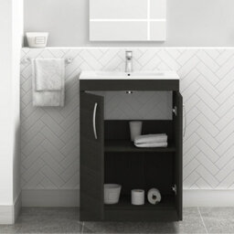 Royal Bathrooms Turin Hale Black 600mm Floor Standing Vanity Unit 2 Door With Minimalist Basin Sink - thumbnail 3