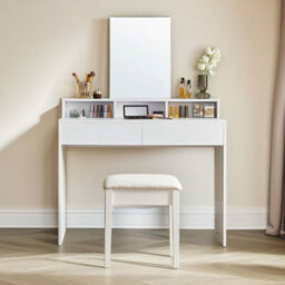 Pirlo Plush 2 Drawer Dressing Table With Mirror White - thumbnail 2
