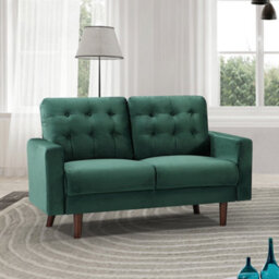 Emerson 139Cm Wide Green Velvet Fabric 2 Seat Sofa In A Box With Dark Wooden And Golden Coloured Metal Legs - thumbnail 2